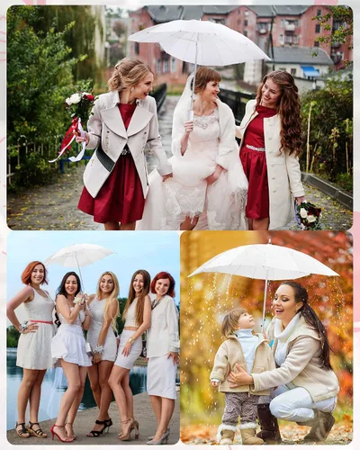 Vista 7 de Chunful 4 piezas en forma de corazón Brolly en forma de corazón para niñas, paraguas para siempre amor, paraguas blanco para novia, San Valentín