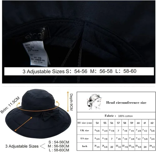 Vista 5 de Comhats Sombrero de verano plegable de algodón para mujer, protección UV, ala ancha, jardinería, viajes, 21.3-25.2 in
