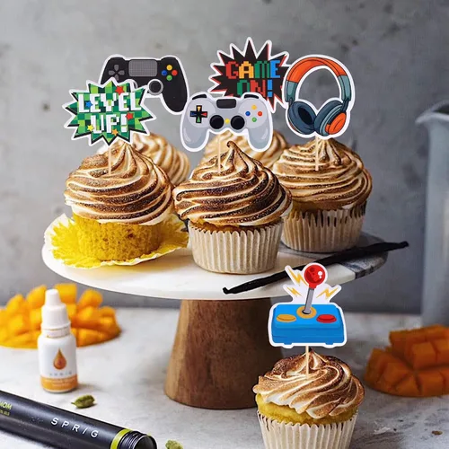 Vista 5 de 36 piezas de decoraciones para cupcakes de videojuegos ensambladas, controladores Game On, palillos para cupcakes, decoraciones de pastel GamePad