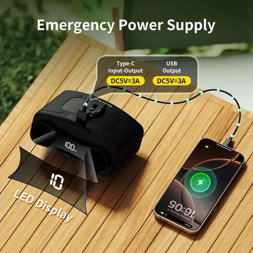 Vista 5 de Socool - Ventilador de cintura portátil de 10000 mAh con clip en el cinturón portátil, ventiladores personales funciona con batería, enfriamiento