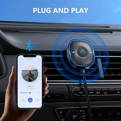 Vista 4 de Adaptador auxiliar Bluetooth 5.3 para automóvil, receptor Bluetooth SONRU para automóvil [conexión dual y cancelación de ruido de micrófono]