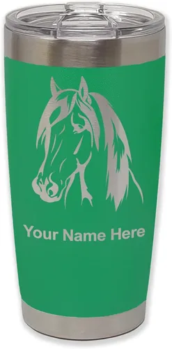 Vista 37 de LaserGram Vaso aislado al vacío de 20 onzas, cabeza de caballo 1, grabado personalizado incluido (negro)