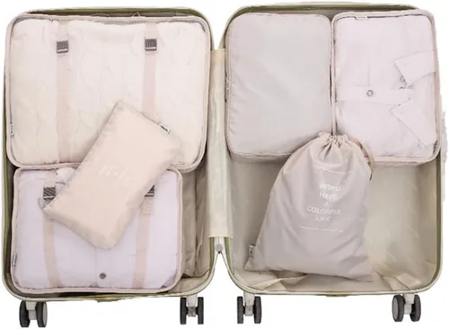Vista 7 de Fxkoolr Juego de 6 cubos de embalaje organizadores de equipaje para viajes beige