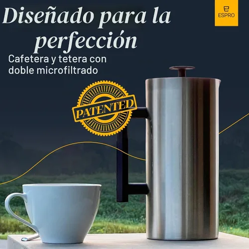 Vista 3 de ESPRO P6 - Cafetera de prensa francesa de 32 onzas, acero inoxidable de doble pared con aislamiento, acero inoxidable cepillado