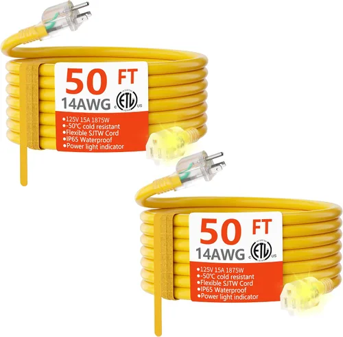 Vista 24 de HUANCHAIN Cable de extensión de 3 pies, calibre 16, negro, para interiores y exteriores, resistente al agua, flexible para clima frío, 3 puntas