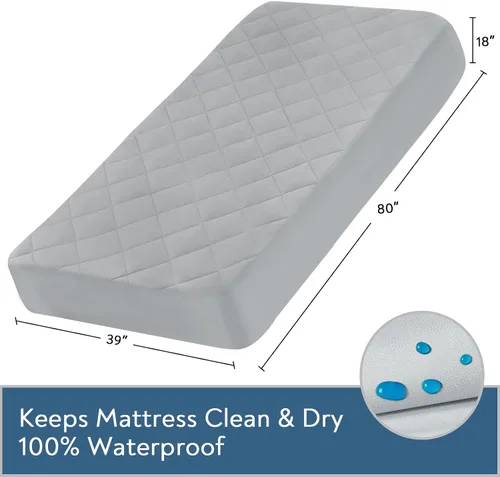 Vista 5 de Protector de Colchón Twin XL Impermeable, Protector de Colchón Tamaño Twin XL Acolchado, Cubrecolchón Ajustable Cobertor de Colchón, Hasta 18 Gris