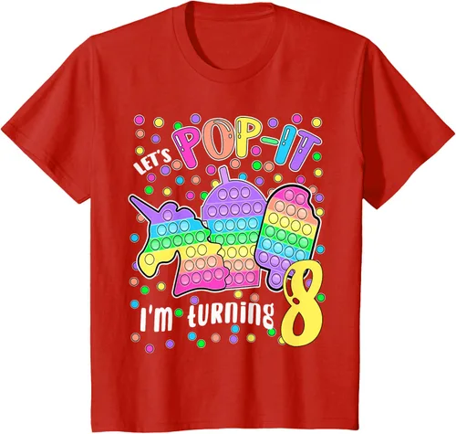 Vista 55 de Let's Pop-it I'm turning 8 Colorful 8th Birthday - Camiseta para niña, Negro