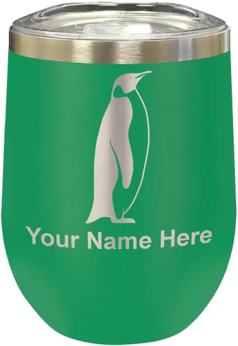 Vista 21 de LaserGram Vaso de vino de acero inoxidable de doble pared, pingüino, grabado personalizado incluido (negro)