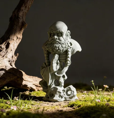 Vista 4 de livelyfish Estatua de Buda meditante, pecera, estatuas de Buda zen, figuras de pensador de piedra arenisca para acuario, jardín, decoración