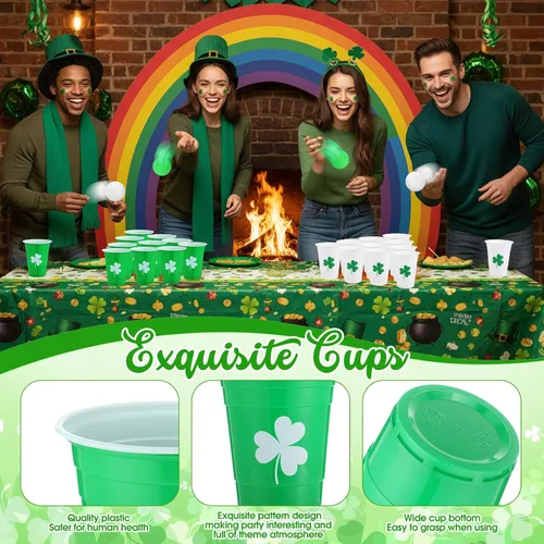 Vista 4 de Seenelling 32 piezas de suministros de juegos de fiesta del día de San Patricio para adultos incluyen 24 vasos de plástico blanco y verde de 16
