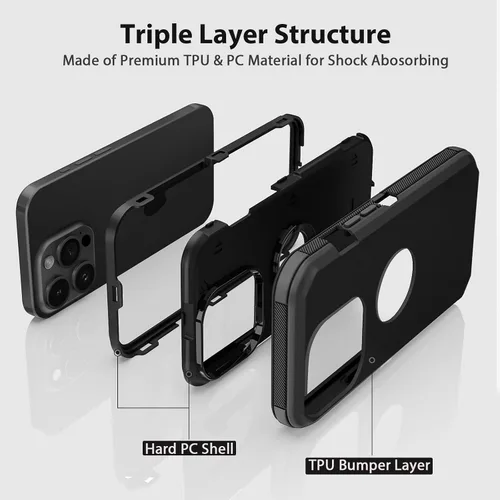 Vista 3 de Jiunai Funda para iPhone 15 Pro Max de Servicio Pesado con Protección contra Caídas Sin Pantalla de Doble Capa Resistente a Golpes Deportiva