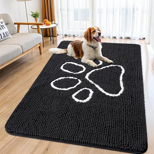 Vista 184 de Smiry Tapete para puerta de perro para patas fangosas, absorbente y Gris y negro