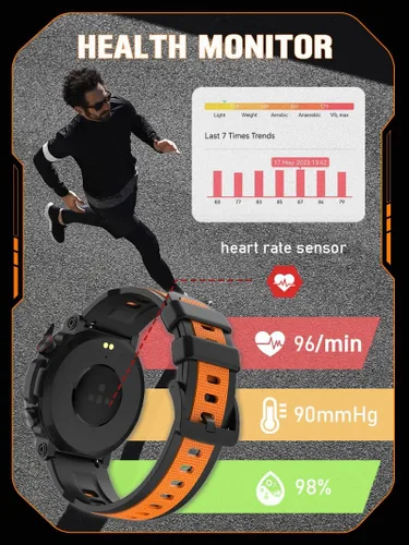 Vista 2 de Loluka Relojes inteligentes militares para hombres, reloj inteligente táctico, responder llamadas, monitor de frecuencia cardíaca, rastreador