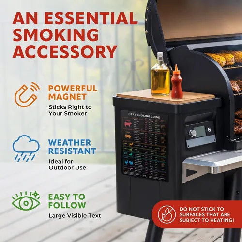 Vista 4 de Imán de temperatura de carne extra grande y guía para ahumador de barbacoa - 8.5" x 11" - Accesorios para ahumador y parrilla de pellets - Madera