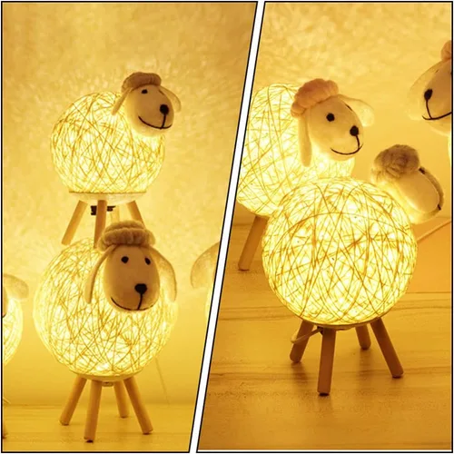 Vista 8 de JOEBO Lámpara de noche de alpaca, lámpara de escritorio, lámpara de lectura, mesa de cama ajustable, luz decorativa de oveja, lámpara de noche