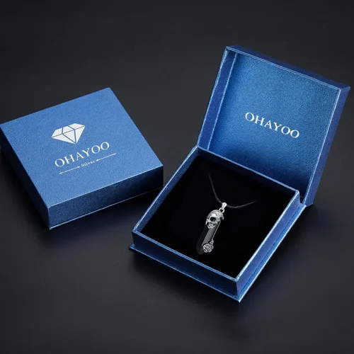 Vista 7 de OHAYOO Gothic Skull Pendant Necklace for Women Mens 925 Sterling Silver Rose SkullRib Cage Spider Black Quartz Crystal Necklace Christmas Jewlery
