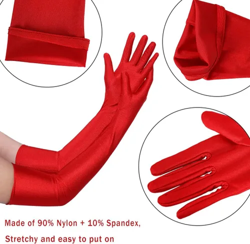 Vista 6 de Guantes largos de fiesta de ópera para mujer, guantes de satén de los años 20 y 20, disfraces hasta el codo, vestido de noche nupcial, 22 pulgadas