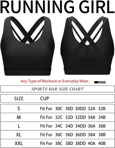 Vista 5 de RUNNING GIRL Brasier deportivo para mujer, soporte medio-alto con tirantes cruzados en la espalda con relleno, sujetadores deportivos de apoyo