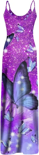 Vista 3 de Women's Spring Fashion 2023 Dresses Casual Butterfly Print V-Neck Sleeveless Long Dress Dresses