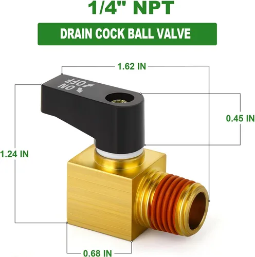 Vista 4 de TAISHER Accesorios de compresor de aire de válvula de bola de drenaje de latón 5 unids 1/4 "NPT macho