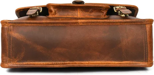 Vista 7 de Aaron Leather - Maletín de cuero vintage de 15 pulgadas (marrón caramelo)