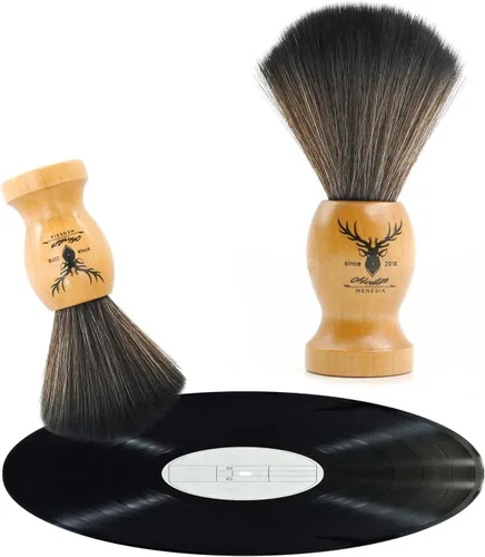 Vista 10 de Limpiador de discos de vinilo pequeño con mango de madera, cepillo para discos de vinilo para accesorios de limpieza antiestáticos (ciervo marrón)