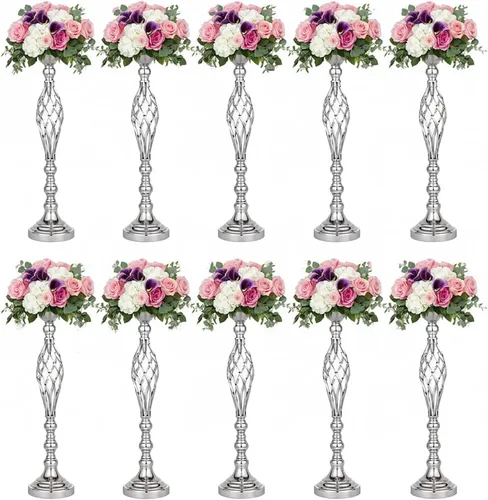 Vista 38 de 2 piezas de centros de mesa de boda para mesas de recepción, soportes de velas retorcidas, adornos, centros de mesa de metal con jarrón de flores