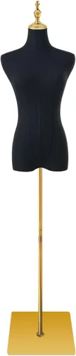 Vista 12 de Maniquí femenino ajustable con forma de torso para exhibición de ropa con soporte de metal dorado