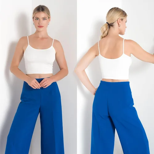 Vista 3 de Camisetas cortas para mujer, largas, blancas, negras, sexy, lindas, de entrenamiento, tirantes delgados, recortadas, de cintura alta, paquete de 2