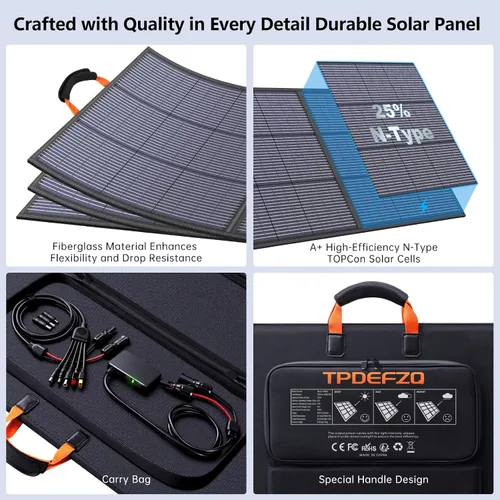 Vista 7 de 110W Panel solar portátil ETFE, IP67 impermeable, 25% de eficiencia