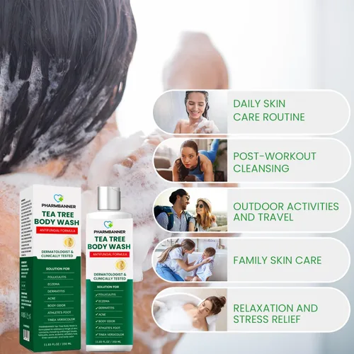 Vista 3 de PHARMBANNER Gel de baño antifúngico de árbol de té - Alivia la foliculitis, el acné, la picazón de deportista, el pie de atleta, la tiña, la tiña