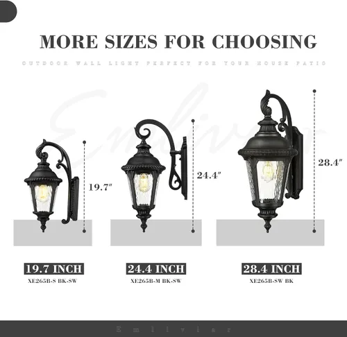 Vista 5 de Emliviar XE265B-M BK-SW - Lámpara de pared clásica negra de 24.4 pulgadas, color negro, para pasillo, base E26 de 60 W máximo, XE265B-M BK-SW