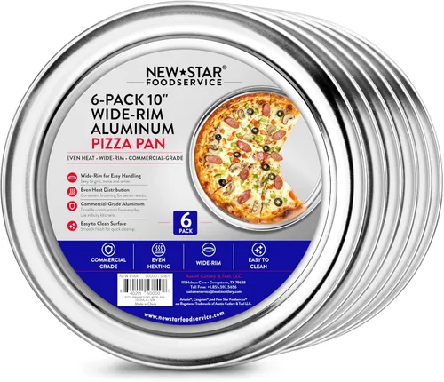 Vista 10 de New Star Foodservice 50868 Bandeja/Sartén para pizza, con borde ancho, de aluminio, 20.3 cm, paquete de 6