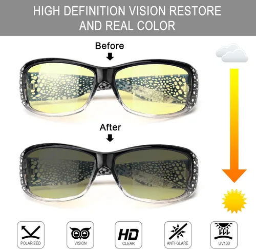 Vista 3 de IGnaef Gafas de conducción de visión nocturna para mujer, diseño de moda polarizado, lentes amarillas antirreflejos para conducir