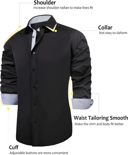 Vista 2 de J.VER Camisa de vestir de manga larga para hombre, estilo informal, elástica, sin arrugas, ajuste regular, abotonada
