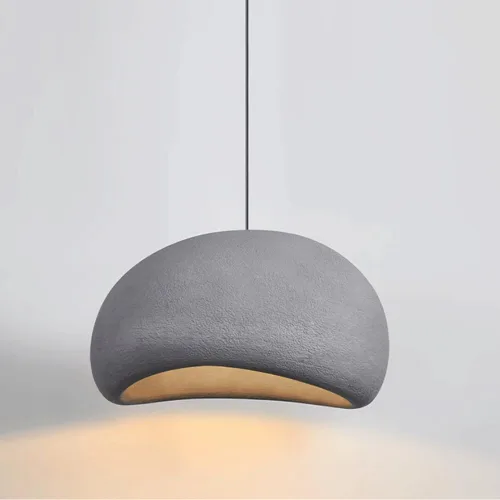 Vista 4 de Luces colgantes grandes de 11.8 pulgadas, lámpara colgante japonesa de poliestireno Wabi-Sabi, cable ajustable, enchufes E27/E26, lámpara de resina