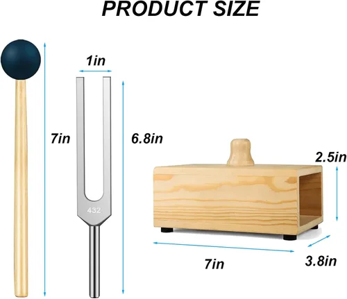 Vista 4 de MIMIRACLE Juego de diapasón de 432 Hz con elegante resonador de madera, ideal para meditación y relajación