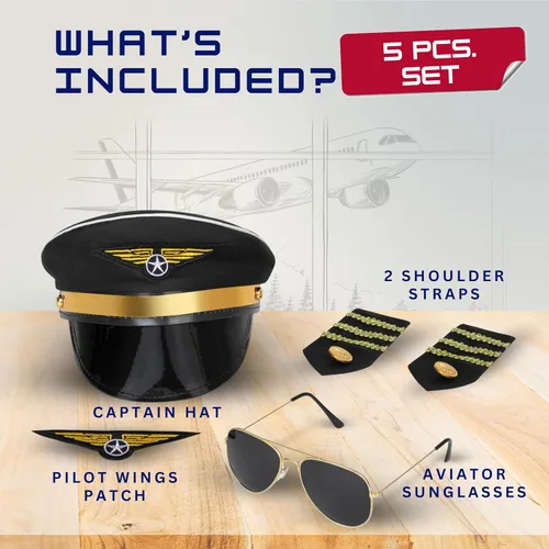 Vista 2 de Dress Up America Conjunto de disfraz de piloto - Conjunto de accesorios de disfraz de piloto de aerolínea para niños y adultos