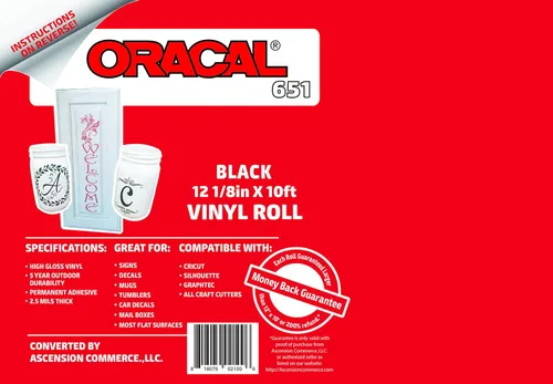 Vista 2 de Rollo de 12,125" x 10 pies de vinilo adhesivo Oracal 651 negro para manualidades - Con un núcleo de 2,5" - Vinilo adhesivo para cortadoras Cricut