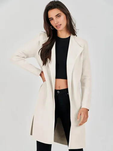 Vista 7 de Caracilia Cárdigan largo de punto para mujer, suéter de gran tamaño, frente abierto, manga larga, solapa, chaqueta casual, abrigo de otoño, abrigo