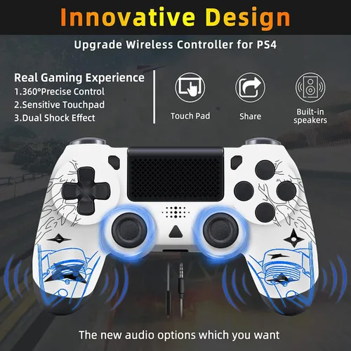 Vista 6 de FTFVaska - Controlador PS-4 inalámbrico controlador Bluetooth PS4 Gamepad compatible con PS-4SlimPro mandos a distancia PS4 ojo blanco