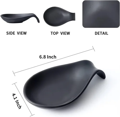 Vista 2 de Nihow Soporte de cuchara de cerámica: 4 pulgadas de soporte estable para utensilios - Soporte de cuchara resistente al calor para encimera de negro