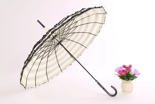 Vista 8 de Outgeek Señoras Sunproof paraguas sombrilla encaje flores pagoda en forma de Victoria estilo largo mango