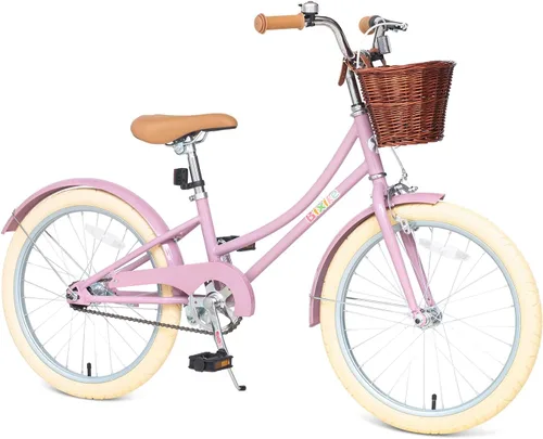 Vista 13 de Bixike Bicicleta de diseño retro para niñas con cesta y freno de posavasos para niños de 3 a 13 años, bicicleta de crucero de 14, 16, 18 pulgadas