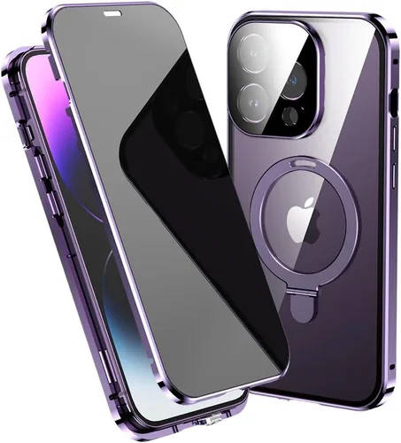 Vista 10 de Funda antiespía para iPhone 14 Plus, soporte de anillo magnético compatible con Magsafe carga inalámbrica, pantalla de privacidad, protector