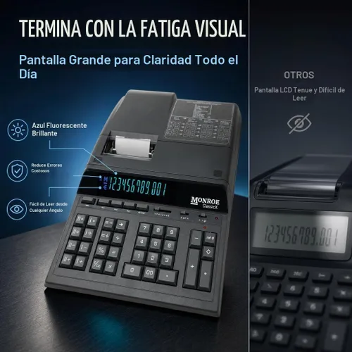 Vista 5 de Monroe ClassicX Calculadora de impresión resistente de 12 dígitos, rollo de papel cerrado, teclas táctiles de terciopelo, 5 líneas/segundo, memoria