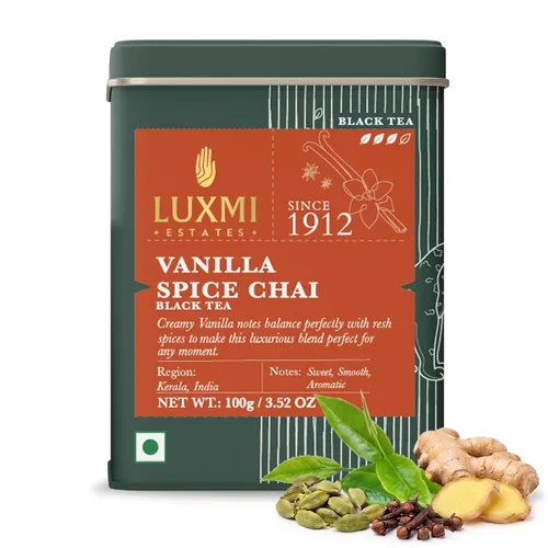 Vista 12 de Luxmi Estates Assam Gold Chai 100 gm Colección Signature India Té CTC Colección de té negro Antioxidantes Té Assam Valley Cardamomo