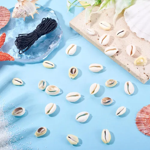 Vista 5 de Cheriswelry 100 cuentas de concha para hacer pulseras, conchas de cauri, cuentas espaciadoras de verano, playa, cuentas ovaladas para hacer