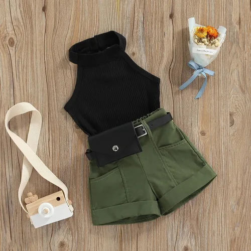 Vista 79 de TheFound Trajes de verano para niñas pequeñas, sin mangas, de punto acanalado, halter, pantalones cortos, ropa para recién nacidos, conjunto de 3