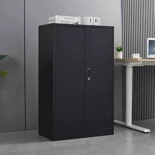 Vista 10 de Armario de almacenamiento de metal con puertas y 3 estantes, armario de garaje de acero con cerradura de espacio grande de 42 pulgadas